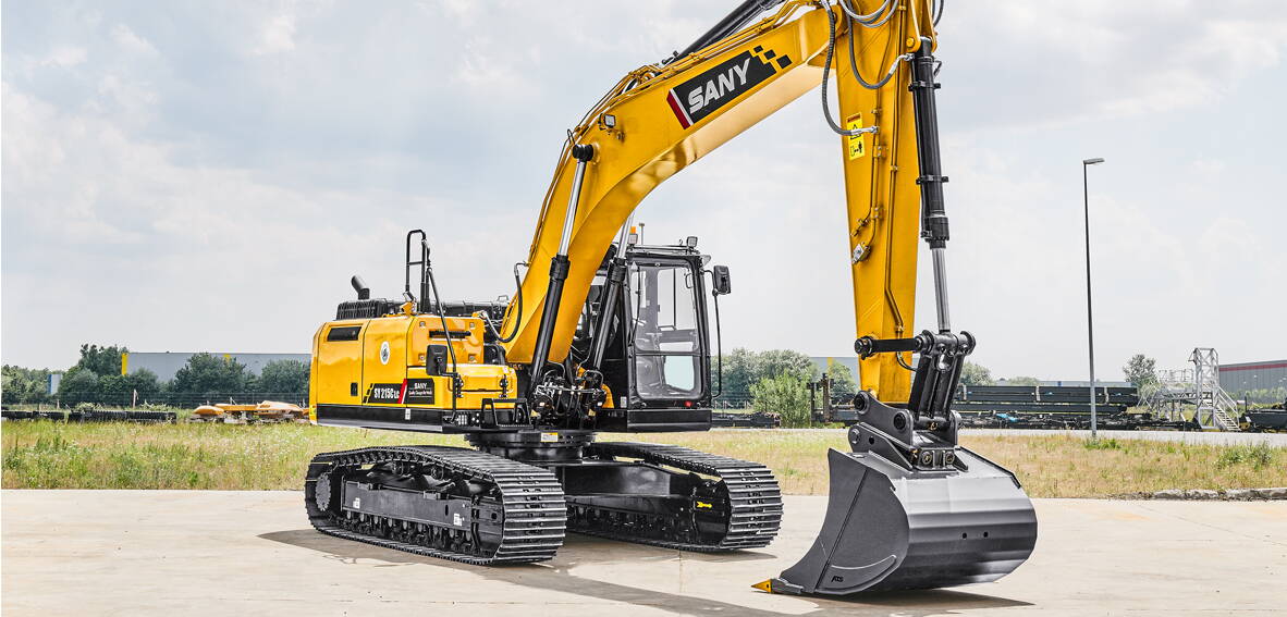 Zoom: SANY Bagger Raupenbagger Sany SY215C auf Baustelle