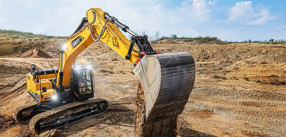 Zoom: SANY Bagger Raupenbagger Sany SY305C auf Baustelle