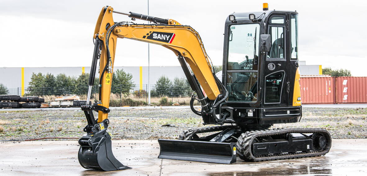 Zoom: SANY Bagger Mini-Bagger Minibagger Sany SY35U auf Baustelle