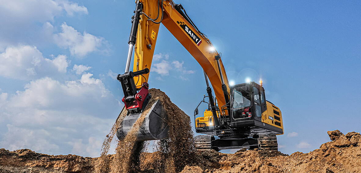 Zoom: SANY Bagger Raupenbagger Sany SY305C auf Baustelle