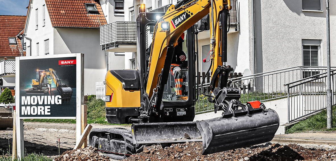 Zoom: SANY Bagger Mini-Bagger Minibagger Sany SY35U auf Baustelle