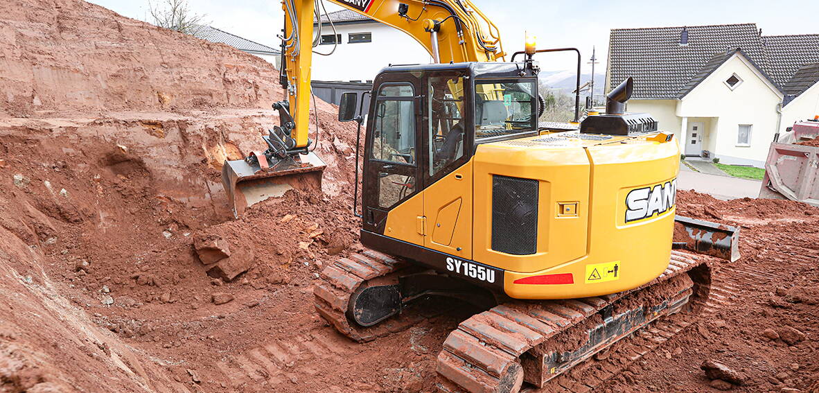 SANY Bagger Kompaktbagger Sany SY155U auf Baustelle